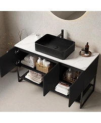 Sillysis 48 Inch Modern Bathroom Vanity with Ceramic Vessel Sink, Sintered Stone Countertop, Soft Close Doors