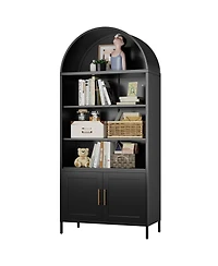 Boyel Living Metal Arched Bookcase Cabinet, Wide Tall Bookshelf with Glass Doors and Adjustable Shelves