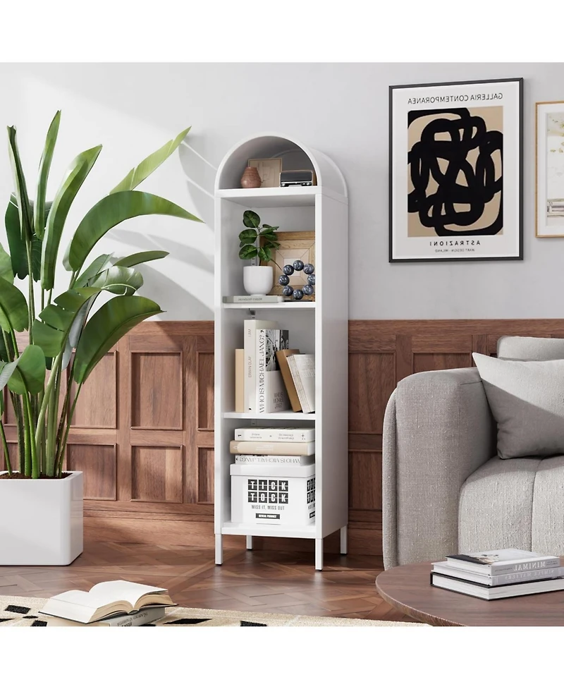 Boyel Living 63" H Arch Display Bookcase, Metal Pantry Storage Shelf with 2 Adjustable Shelves for Kitchen Office