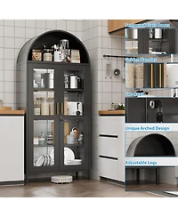 Boyel Living 78.7" Metal Arched Display Cabinet with Glass Doors and Led Lights, Lockable Bookshelf with Adjustable Shelves
