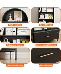 Boyel Living 72.8" Metal Arched Bookcase with File Drawer, Tall Storage Cabinet with Adjustable Shelves for Home Office