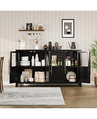 homfan Four-Door Glass Sideboard Cabinet with Storage Shelves, Buffet Server for Dining Room Living Kitchen