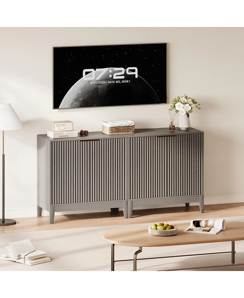homfan Modern Fluted Sideboard Buffet Cabinet, 31.5 Inch Wooden Storage Cabinet with Doors and Adjustable Shelf