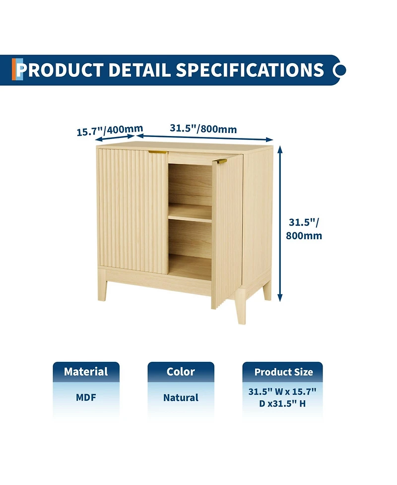 homfan Modern Fluted Sideboard Buffet Cabinet, 31.5 Inch Wooden Storage Cabinet with Doors and Adjustable Shelf