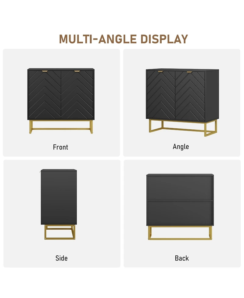 homfan Modern Herringbone Sideboard Buffet with Handles, Storage Console Cabinet Doors for Dining Room, Living Room and Entryway