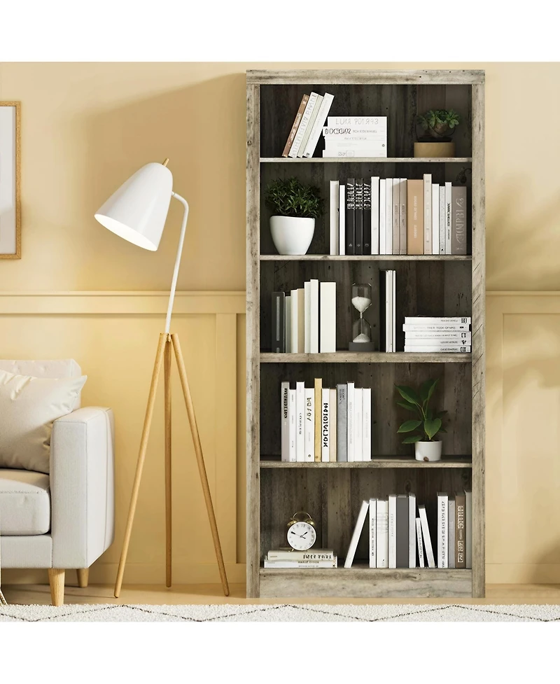 homfan Modern 71 Inch Tall 5-Tier Wooden Bookcase, Open Storage Display Shelf for Bedroom, Living Room, Office, Home Organization and Holiday Decor