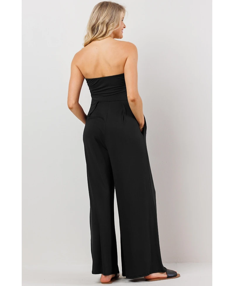 Hello Miz Women's Maternity Strapless Wide Leg Jumpsuit with Pockets