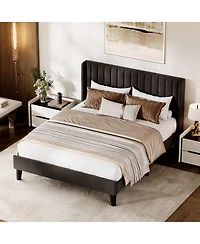 homfan Velvet Bed Frame with Upholstered Headboard, Velvet Platform Bed Frame Wingback with Wood Slats,No-noise, No Box Spring Needed, Easy Assembly