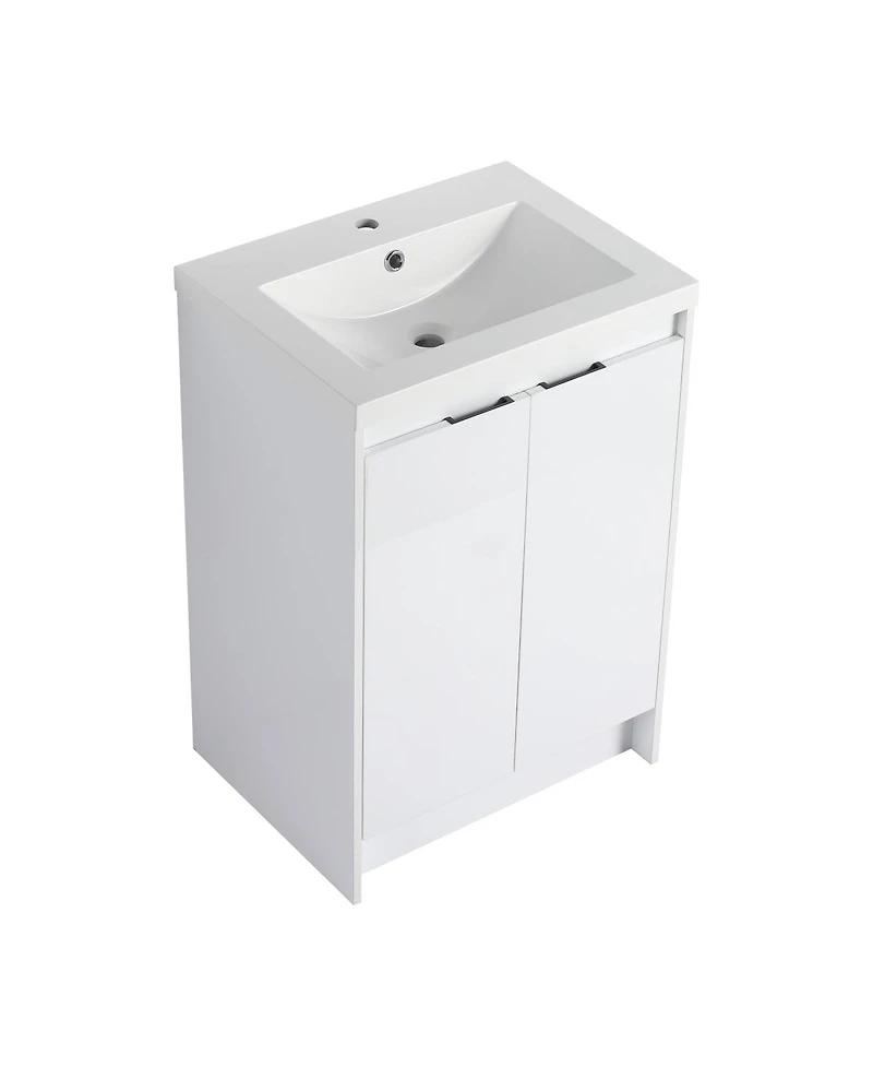 Sillysis 35.4 Inch Freestanding Bathroom Vanity with Resin Sink, Soft Close Doors, Water-Resistant, Storage Cabinet