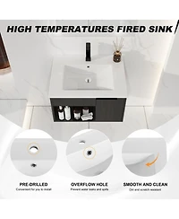 Sillysis Wall Mounted Bathroom Vanity with Ceramic Sink, Soft Close Door, Open Shelf Storage