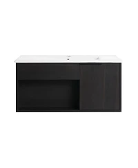 Sillysis Wall Mounted Bathroom Vanity with Ceramic Sink, Soft Close Door, Open Shelf Storage