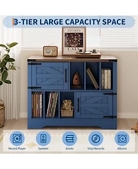 homfan 39-Inch Farmhouse Vinyl Record Player Stand with Barn Doors, Holds Up to 450 Albums