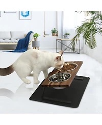 Aronkl Walnut Wood Elevated Pet Feeder Set 15 Degree Tilt Anti Slip Stainless Steel Bowls