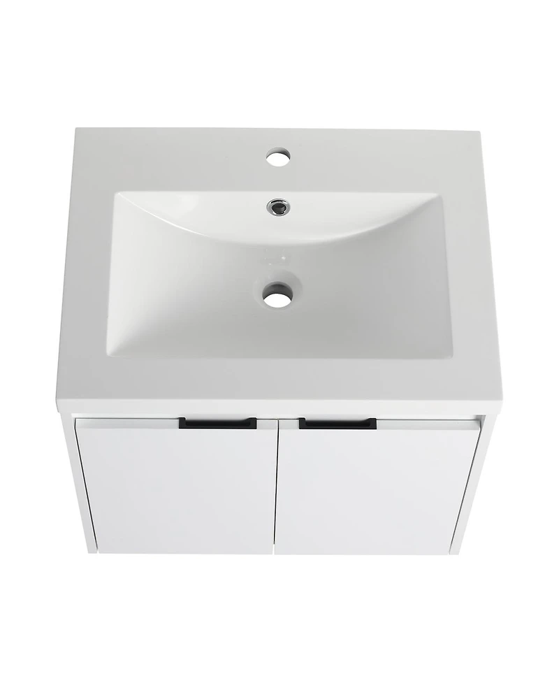 Sillysis 35.4 Inch Wall Mounted Bathroom Vanity with Resin Sink, Soft Close Doors, Water-Resistant Cabinet