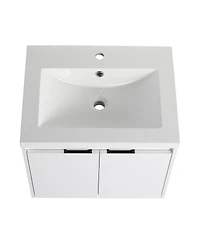 Sillysis 35.4 Inch Wall Mounted Bathroom Vanity with Resin Sink, Soft Close Doors, Water-Resistant Cabinet
