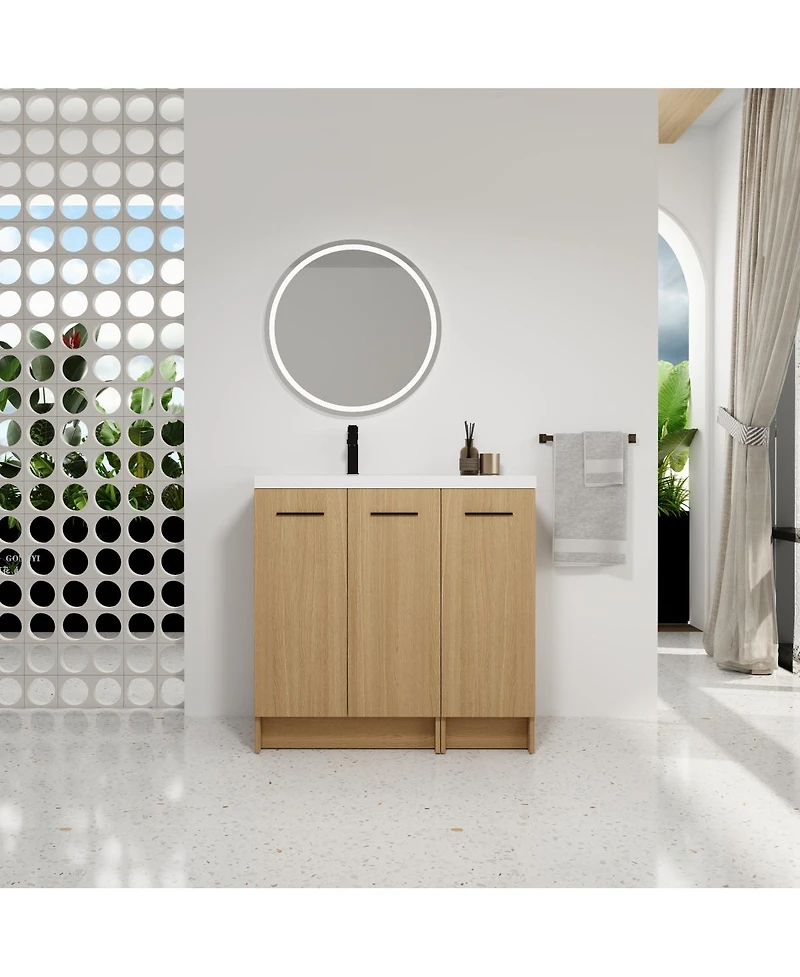 Sillysis 36 Inch Freestanding Bathroom Vanity with Modular Storage Cabinets, Integrated Resin Sink