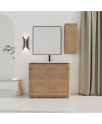 Sillysis Bathroom Vanity Set with Side Cabinet, Freestanding Modern Plywood Storage, Ceramic Sink and Soft Close Doors