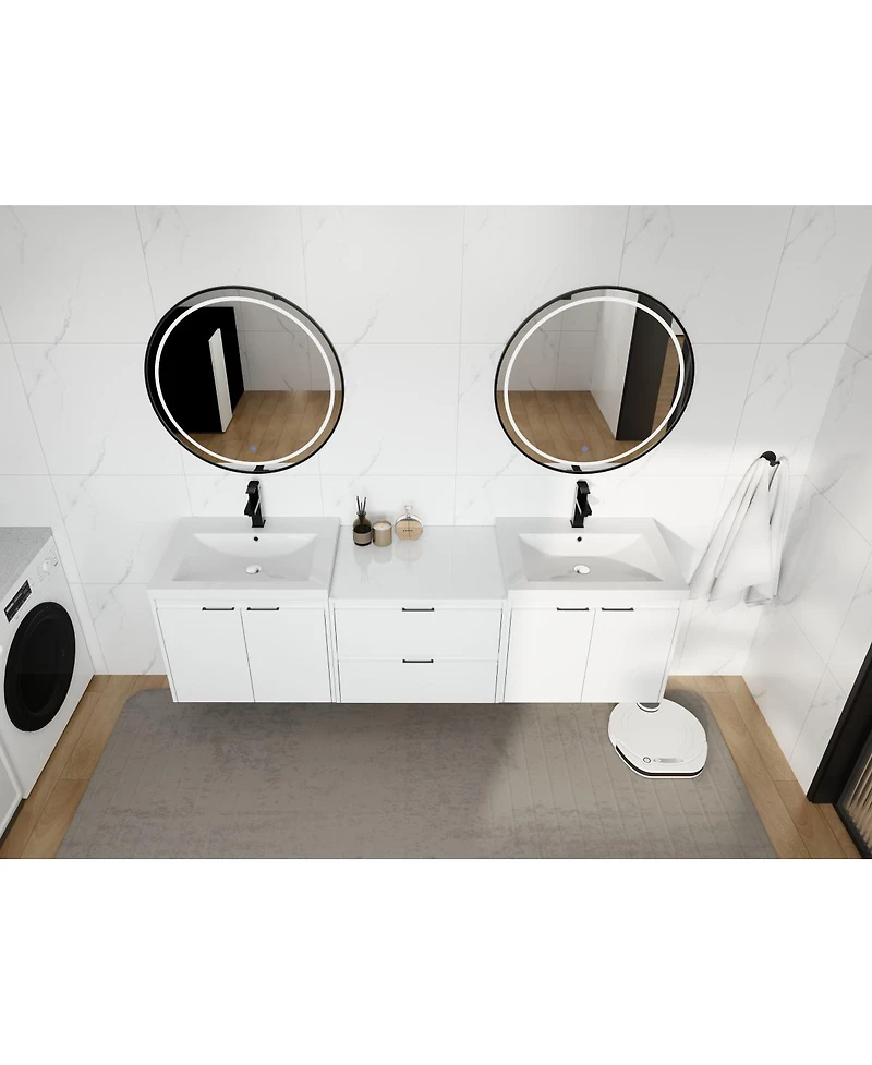 Sillysis 71 Inch Wall Mounted Double Sink Bathroom Vanity with Resin Basins, Soft Close Doors, Water-Resistant Cabinet, Modern Storage