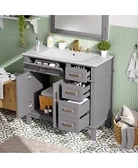 Sillysis 36" Modern Bathroom Vanity with Sink, Freestanding Solid Wood Cabinet, Soft Close Drawers for Home Bathroom