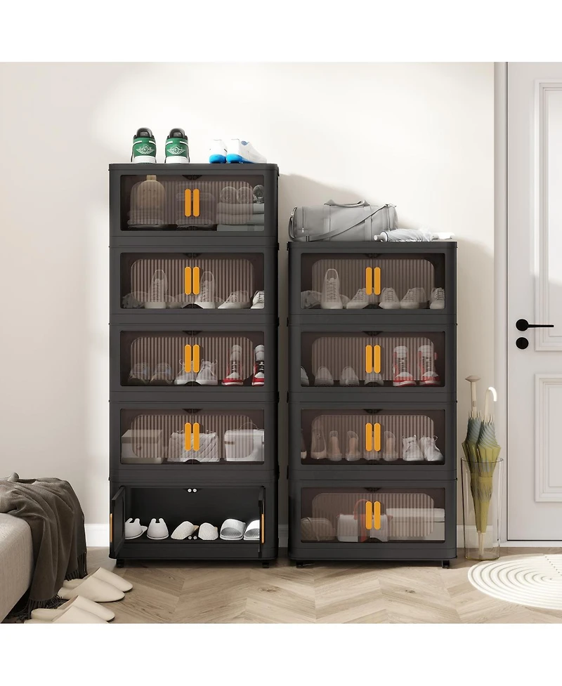 Streamdale Furniture 4-Tier Foldable Storage Cabinet with Magnetic Doors and Wheels