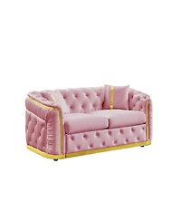 Streamdale Furniture Mid-Century Modern Velvet Chesterfield Loveseat with Gold Accents