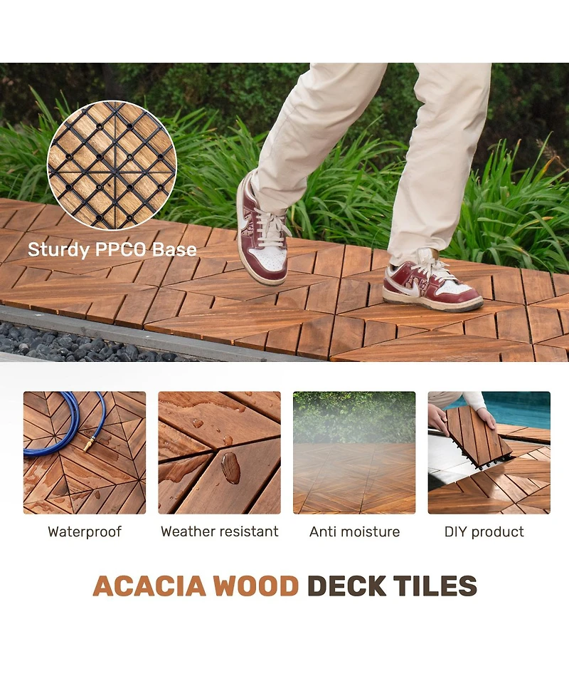Streamdale Furniture 10 Pieces Interlocking Acacia Wood Deck Tiles for Outdoor Patio