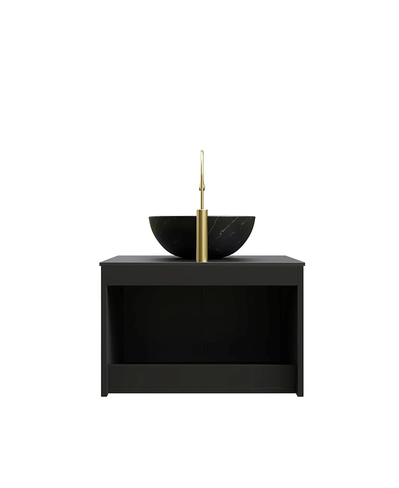 Sillysis 24" Wall Mounted Bathroom Vanity with Ceramic Vessel Sink, Sintered Stone Top, Soft Close Door