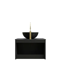 Sillysis 24" Wall Mounted Bathroom Vanity with Ceramic Vessel Sink, Sintered Stone Top, Soft Close Door