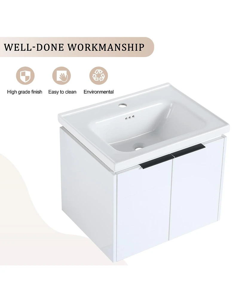 Sillysis 60 Inch Wall Mounted Double Sink Bathroom Vanity Set, Soft Close Doors, Storage Shelf, Modern Floating Cabinet