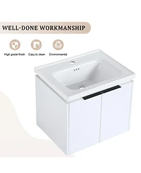 Sillysis 60 Inch Wall Mounted Double Sink Bathroom Vanity Set, Soft Close Doors, Storage Shelf, Modern Floating Cabinet