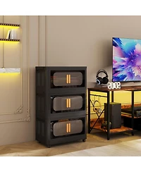 Streamdale Furniture -Tier Foldable Storage Cabinet with Magnetic Doors and Wheels