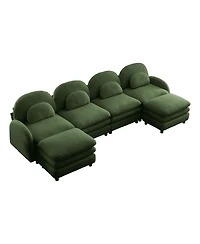 Streamdale Furniture Teddy Fabric 4-Seat Modular Sofa with Ottomans and Lumbar Pillows