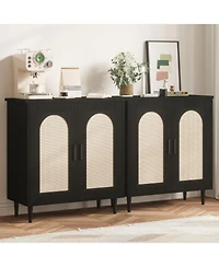 homfan Compact Rattan Buffet Sideboard Cabinet Single Door, Adjustable Shelves, Sturdy Wood Feet, Kitchen Storage Console Table