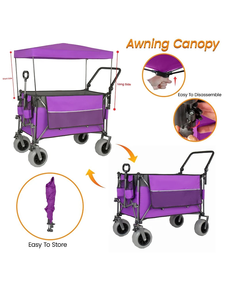 Streamdale Furniture Multi-Functional Folding Wagon Cart with Canopy and All-Terrain Tires