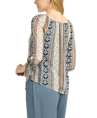 Bcx Juniors' Printed Mesh Peasant Top