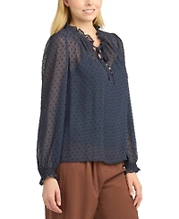 Bcx Juniors' Split Crewneck Ruffle Long-Sleeve Blouse