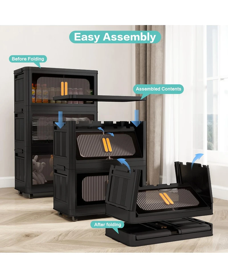 Streamdale Furniture 4-Tier Collapsible Storage Cabinet with Magnetic Doors and Wheels