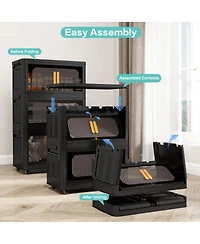 Streamdale Furniture 4-Tier Collapsible Storage Cabinet with Magnetic Doors and Wheels