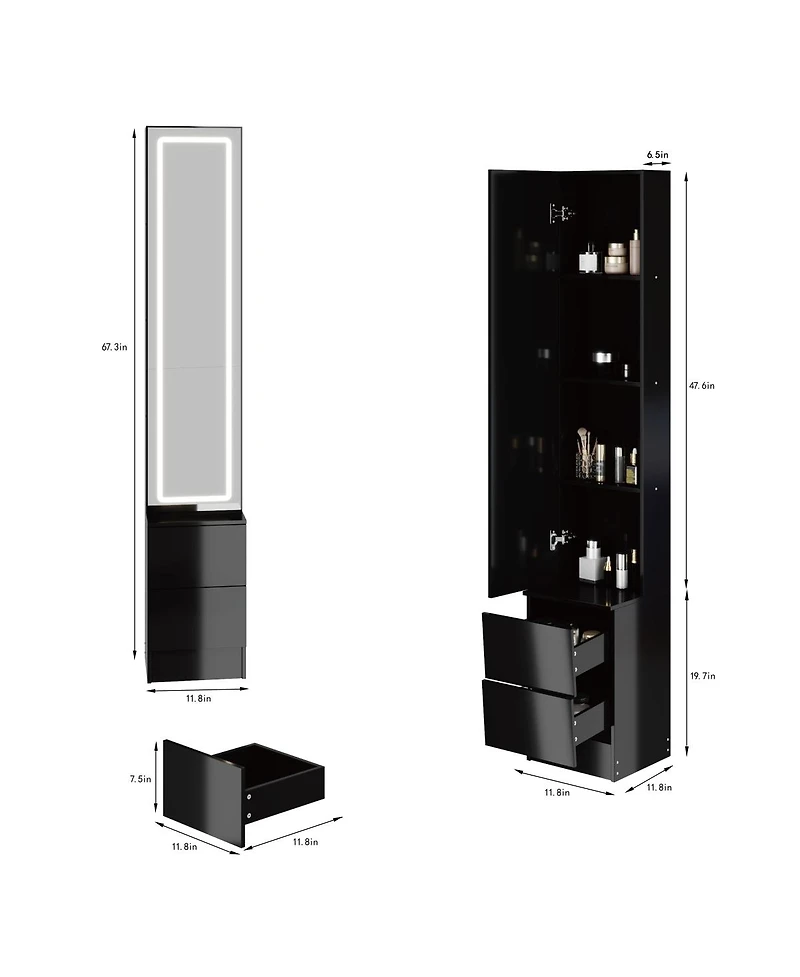 Streamdale Furniture Led Dressing Mirror Jewelry Cabinet with Adjustable Brightness and Storage