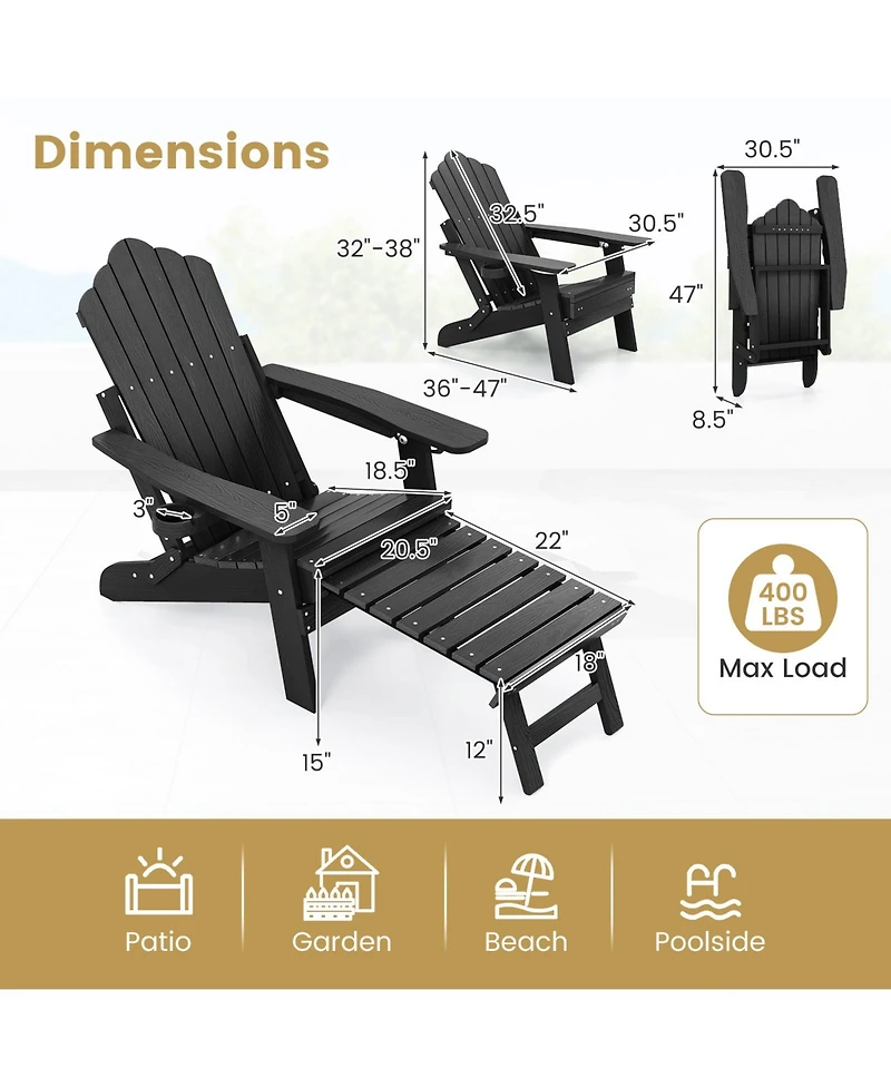 Gymax 2 Piece Folding Adirondack Chair Hips Fire Pit w/ Adjustable Backrest