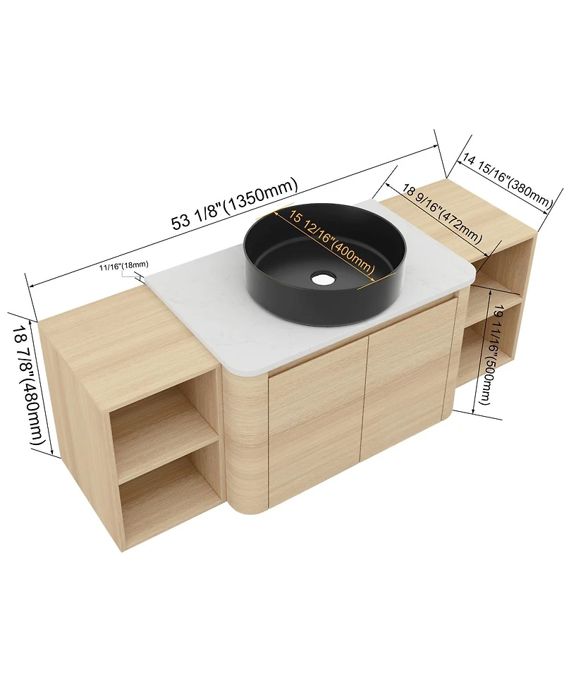 Sillysis Inch Wall Mounted Bathroom Vanity with Ceramic Vessel Sink