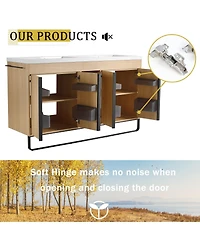 Sillysis 59 Inch Freestanding Double Sink Bathroom Vanity with Soft Close Doors, Open Storage and Towel Bar, Modern Plywood Cabinet