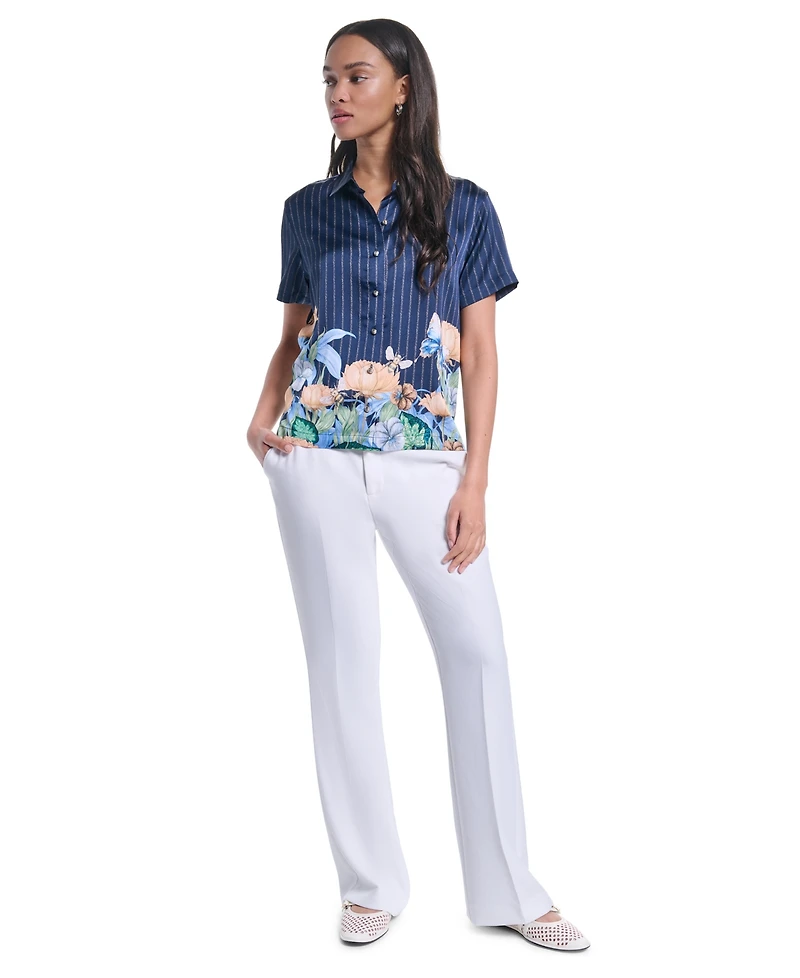 Karl Lagerfeld Paris Petite Short-Sleeve Printed Camp Shirt