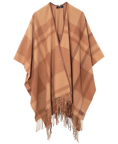 Lauren Ralph Plaid Fringe Ruana