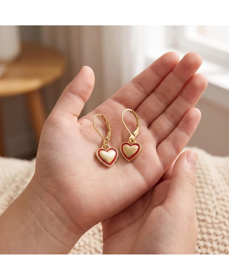 GiGiGirl Charming 14K Gold Plated Red Enamel Heart Dangle Earrings