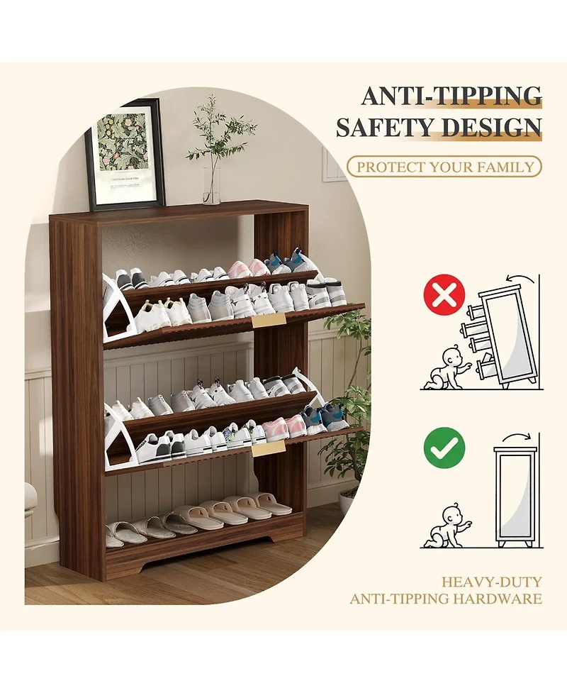 homfan Fluted Shoe Cabinet for Entryway with 2 Flip Drawers