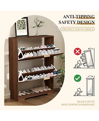 homfan Fluted Shoe Cabinet for Entryway with 2 Flip Drawers