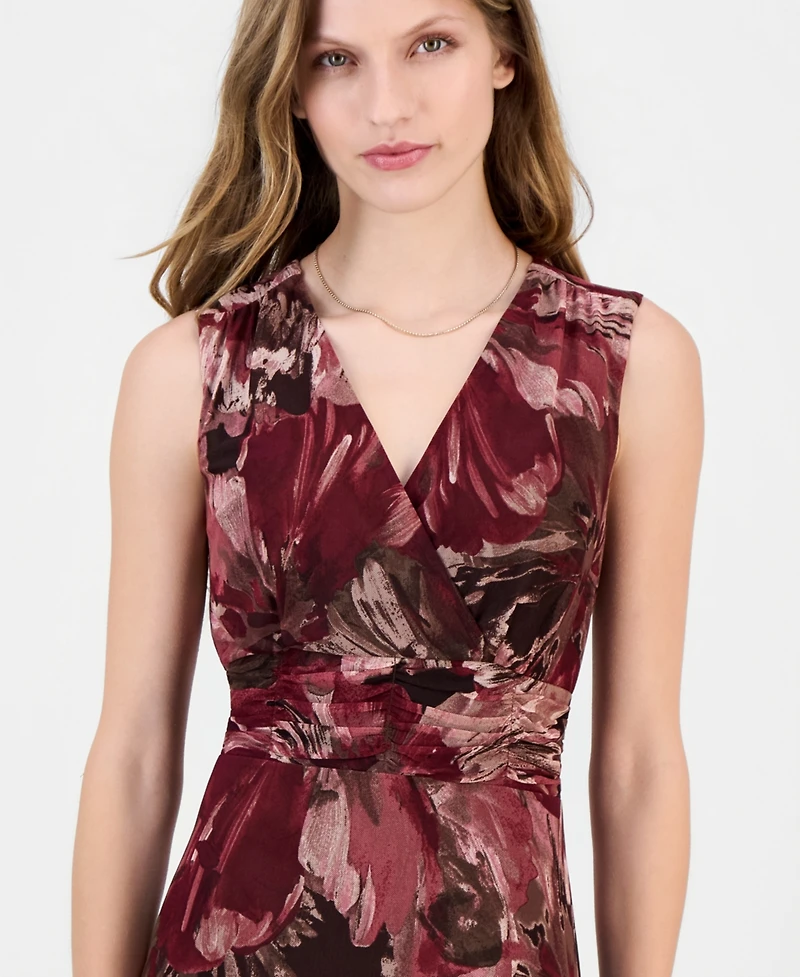 Robbie Bee Women's Printed Surplice-Neck Maxi Dress