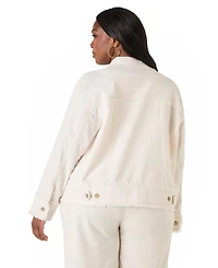 Ashley Stewart Women's Frayed Linen Blend Trucker Jacket