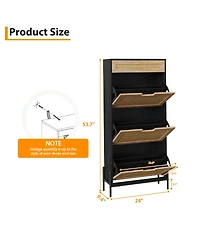 Homfan Rattan Shoe Storage Cabinet with 3 Flip Doors and 1 Drawer, Freestanding Shoe Organizer for Entryway with Adjustable Shelves